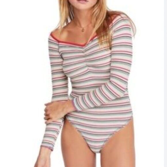 Intimately Free People Put A Stripe On It Stripe Thong Bodysuit Classic Combo - Picture 1 of 10